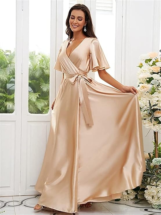 satin champagne bridesmaid dresses