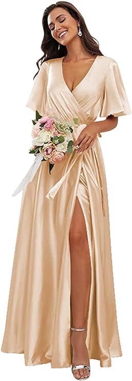 satin champagne bridesmaid dresses