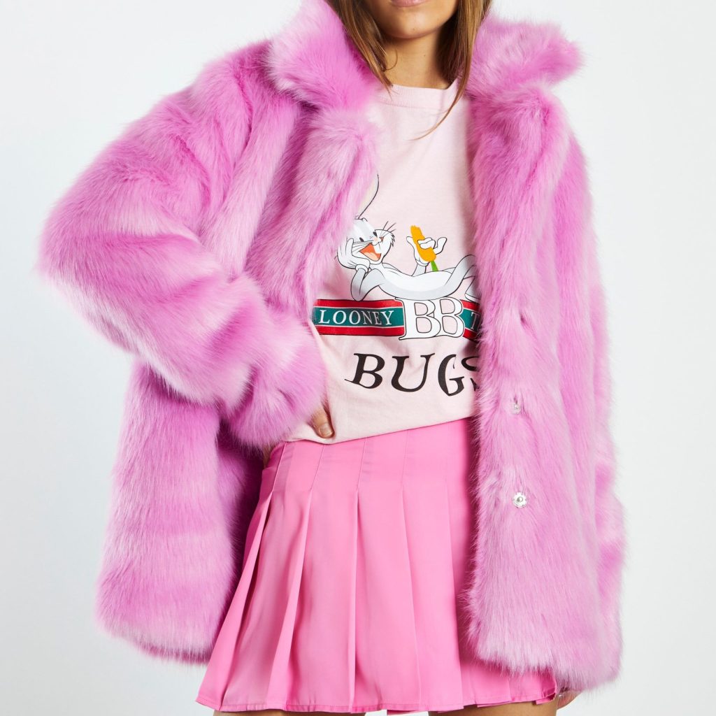 pink faux fur coat