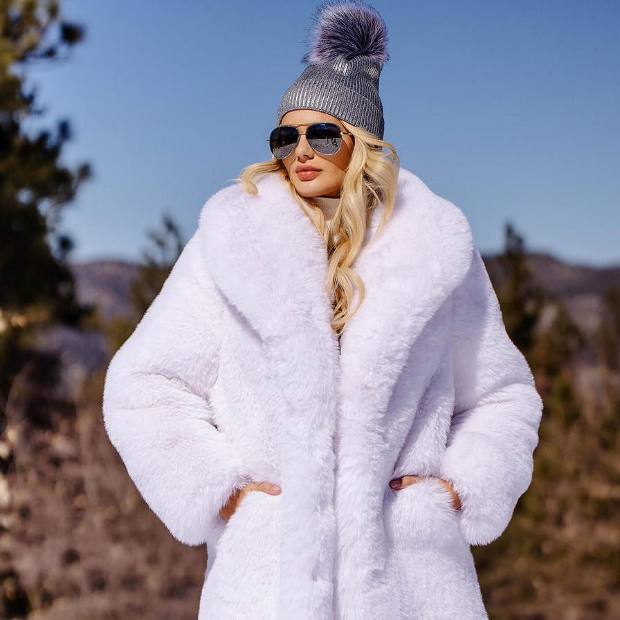 white faux fur coat