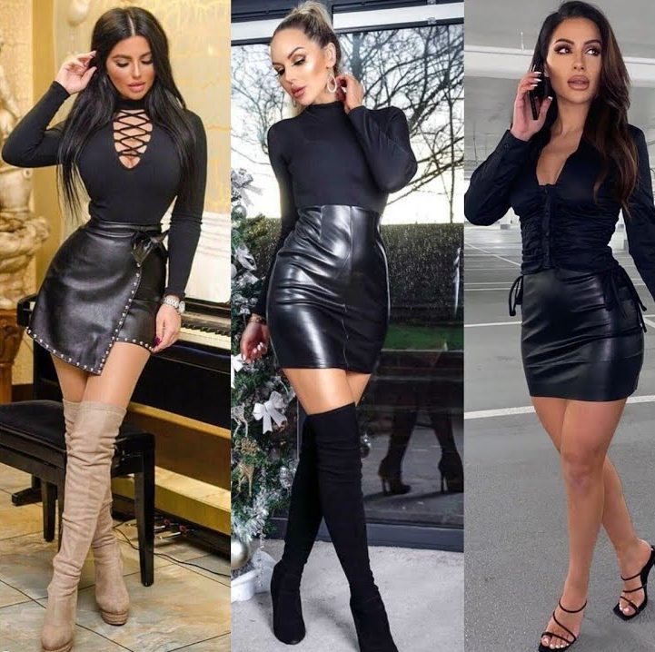 black leather skirt outfit ideas