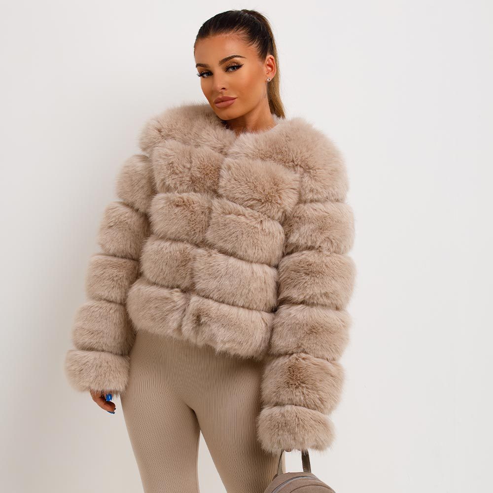 brown faux fur coat