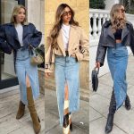 what to wear with long denim skirt