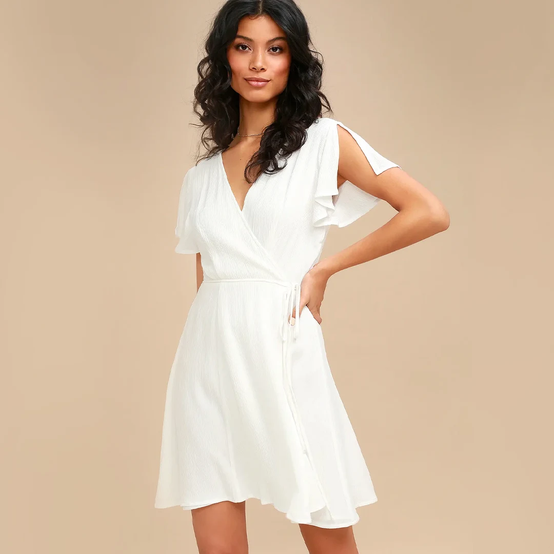 white wrap dress