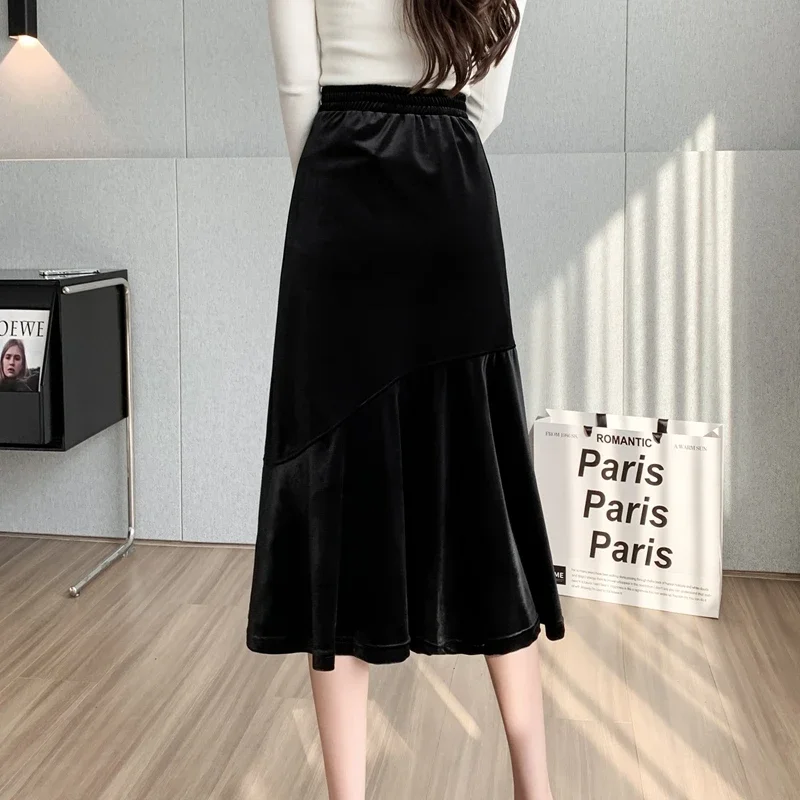 velvet midi skirt