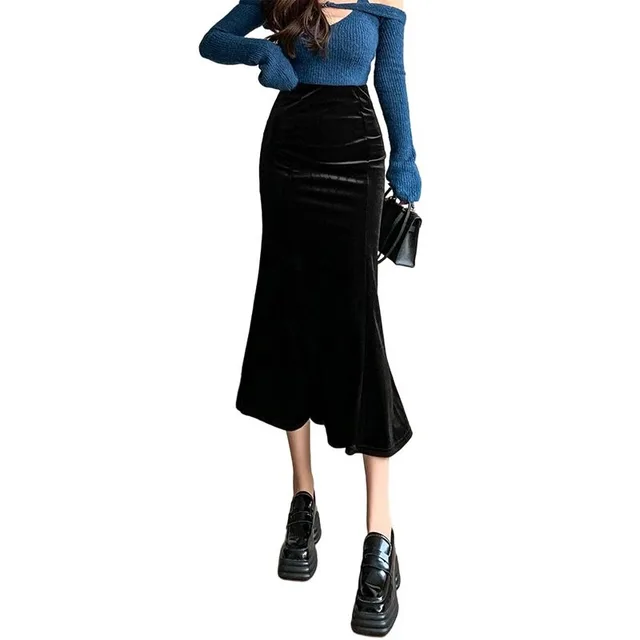 velvet midi skirt