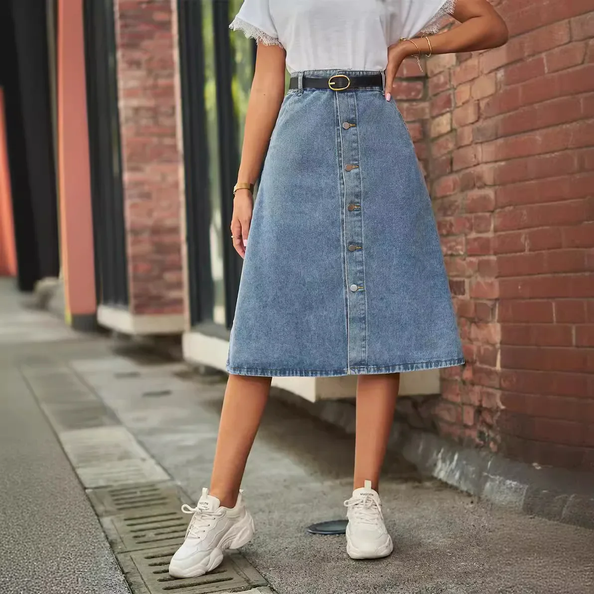 knee length jean skirt