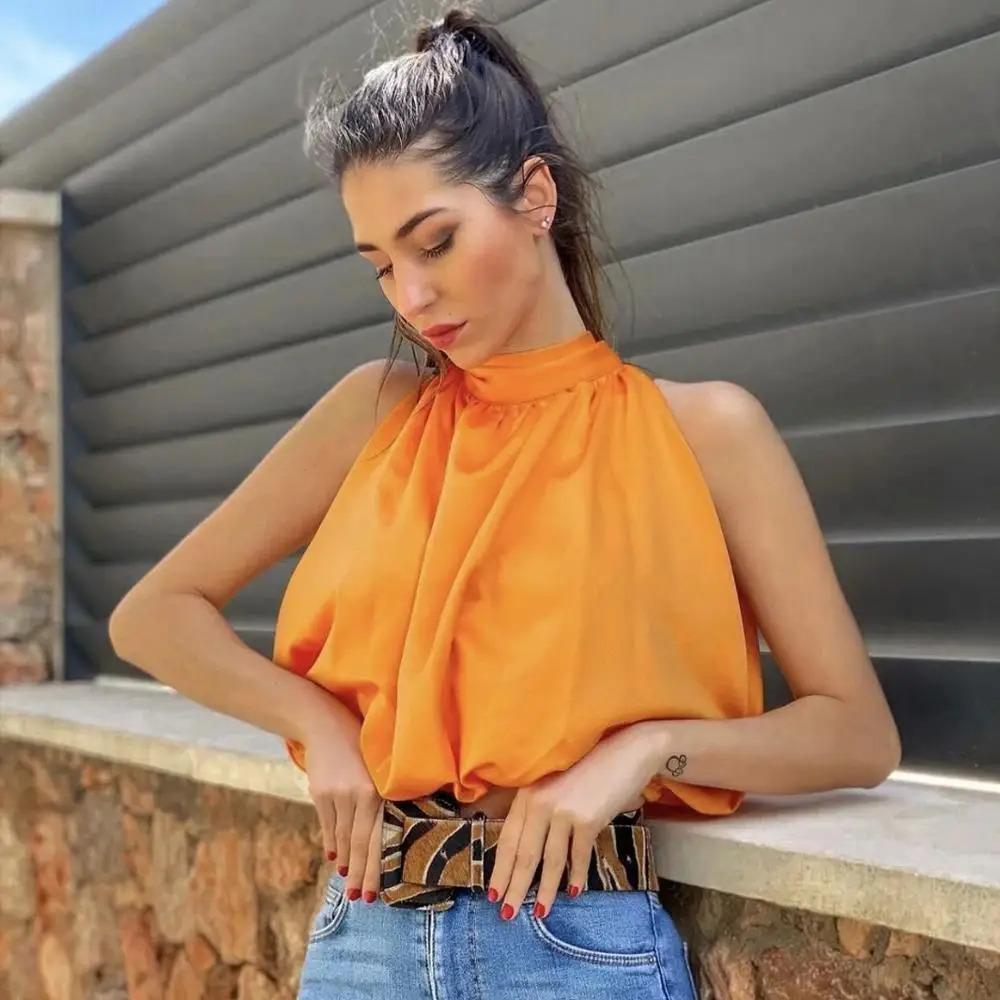 orange crop top