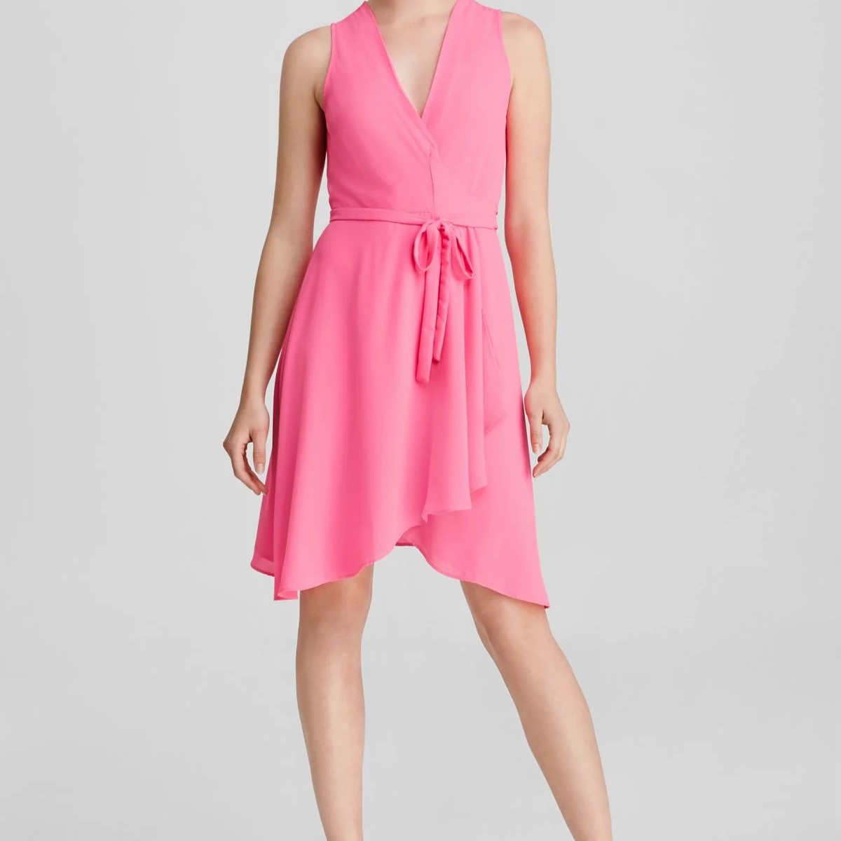 pink wrap dress