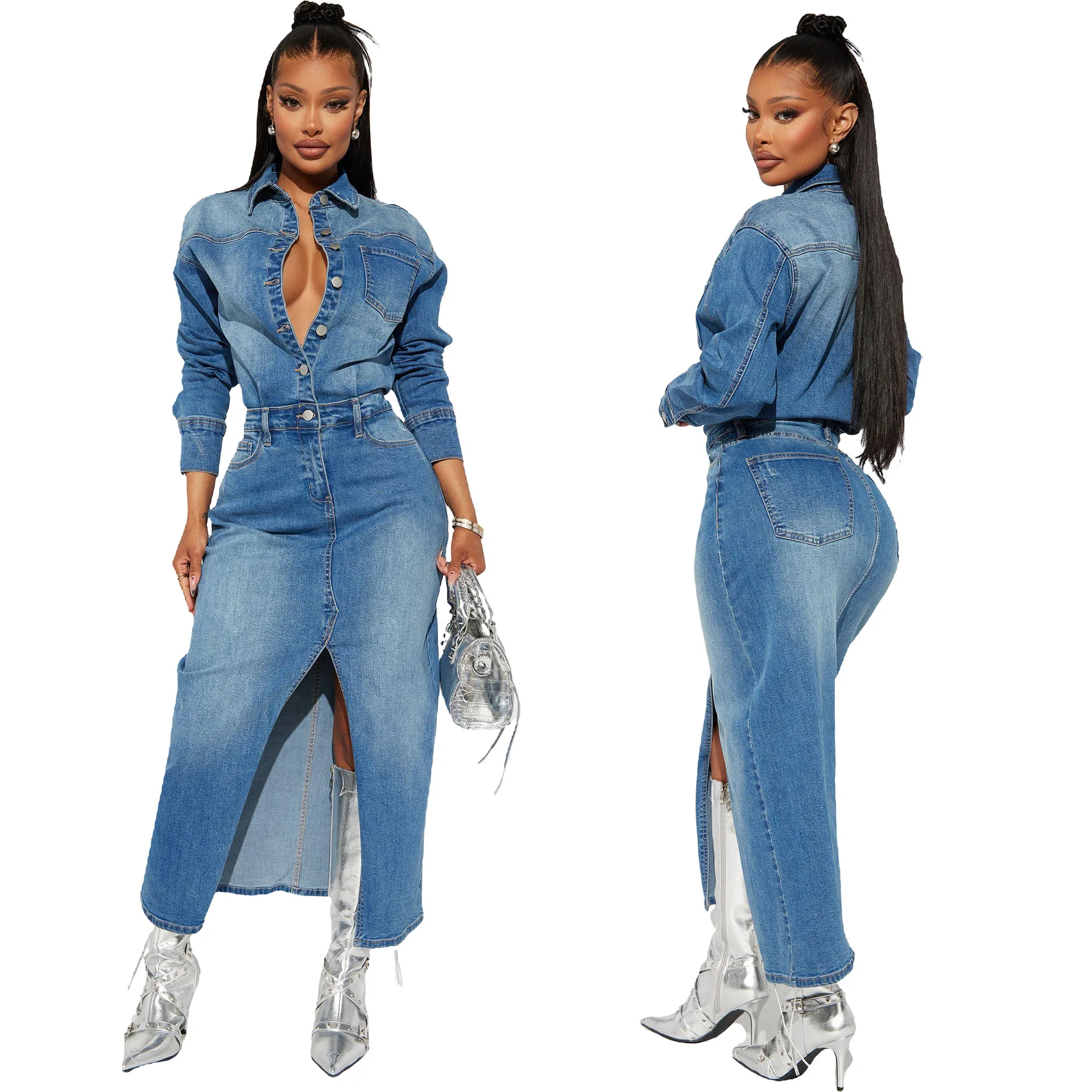 denim wrap dress