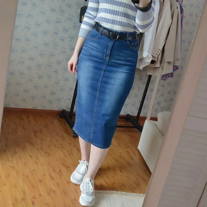 knee length jean skirt