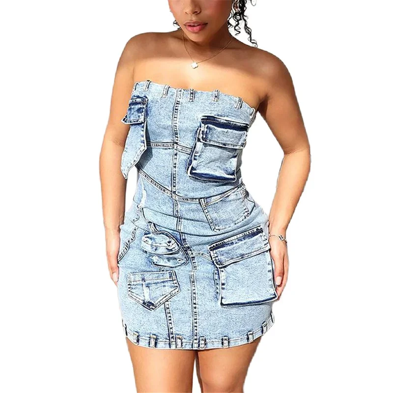 denim wrap dress