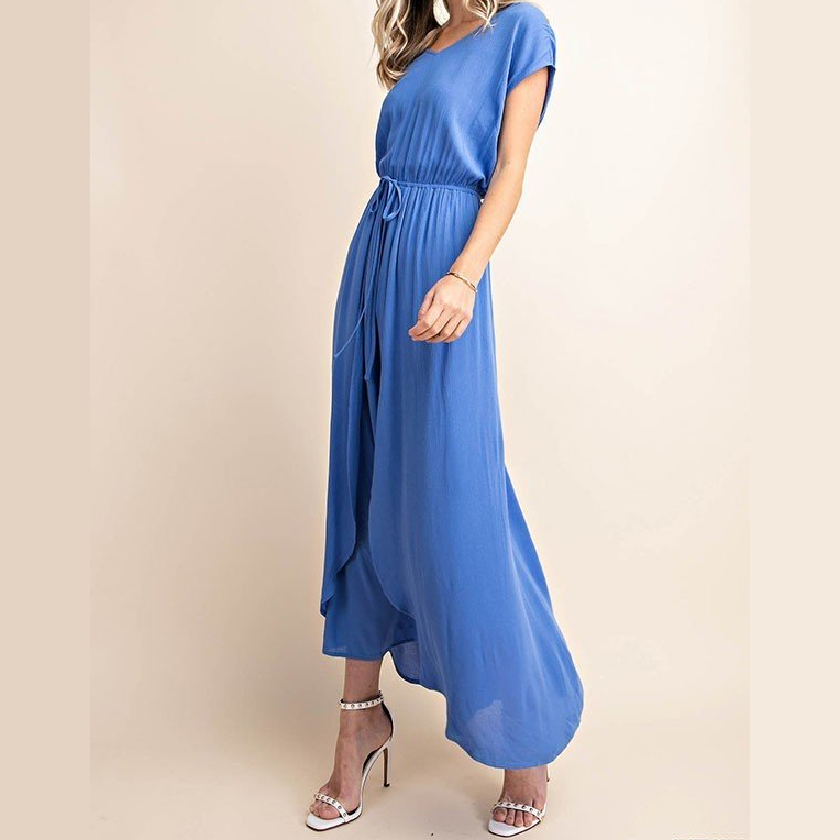 blue wrap dress