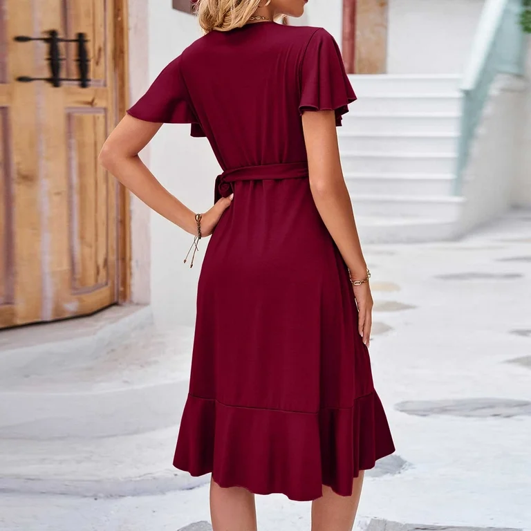 wrap midi dress with sleeves