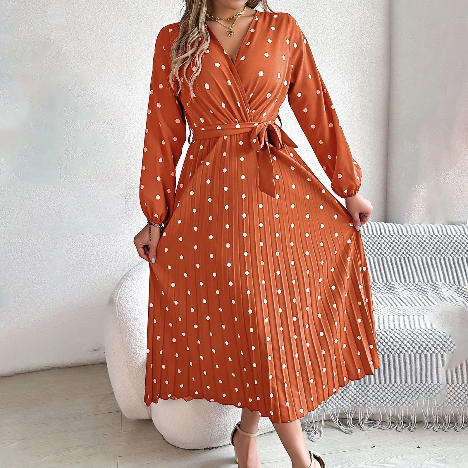 wrap midi dress with sleeves