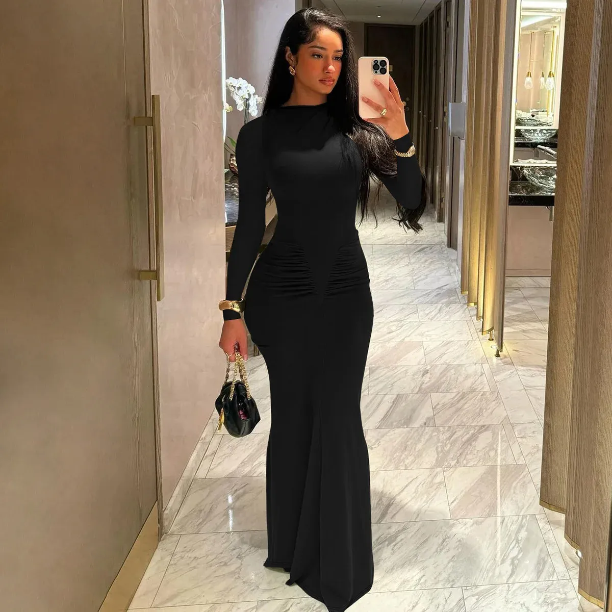 black long sleeve wrap dress