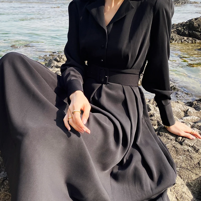 black long sleeve wrap dress