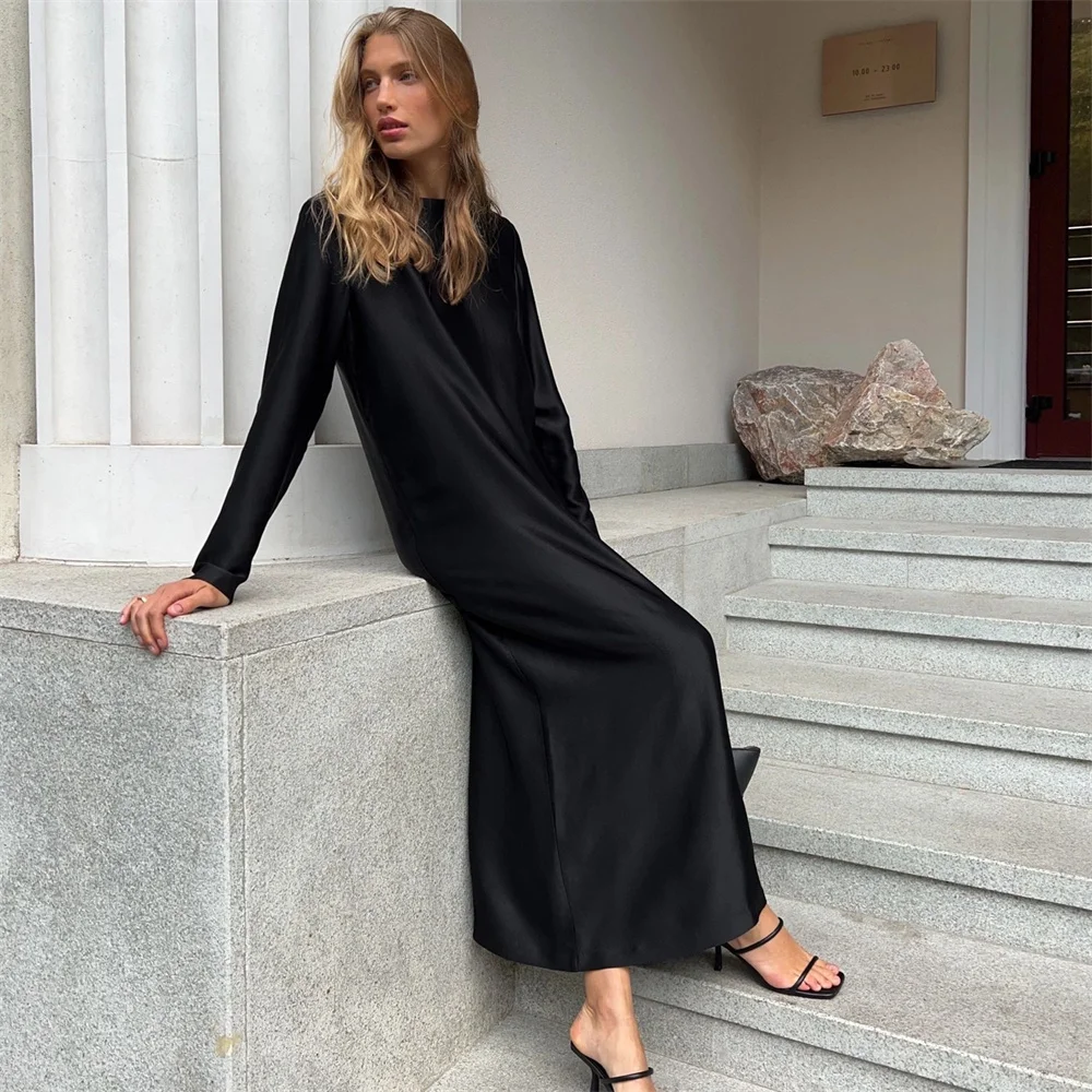 black satin wrap dress