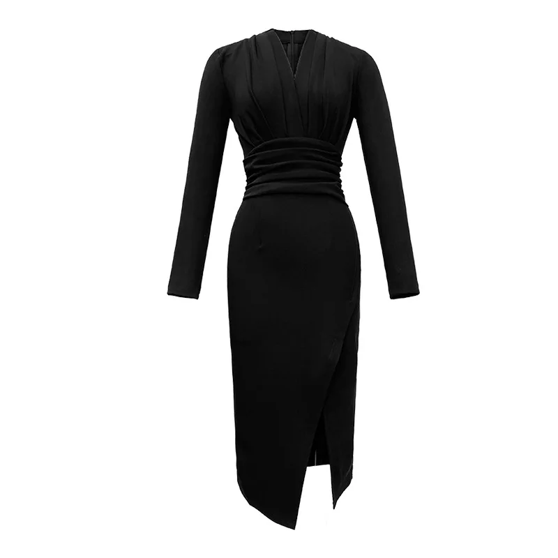 black wrap dress with sleeves