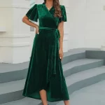 green velvet wrap dress