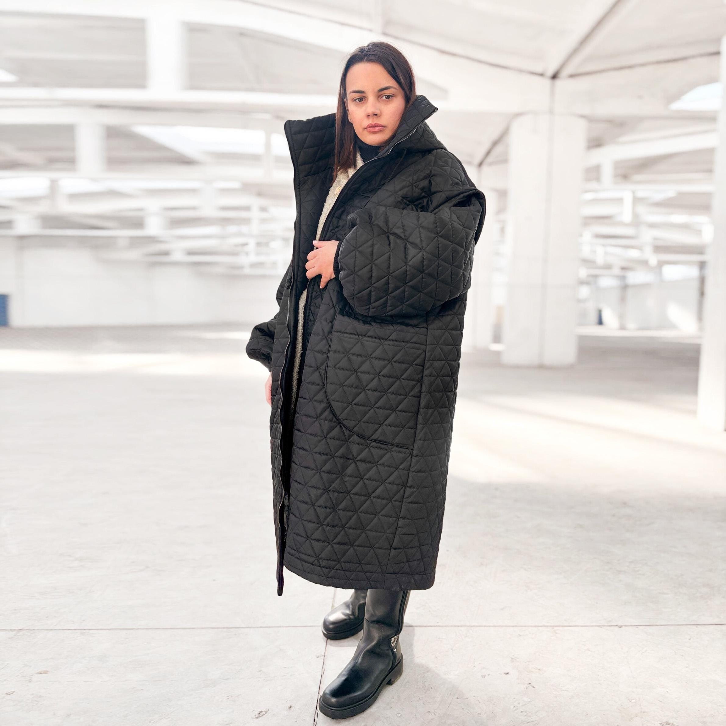 long black quilted coat