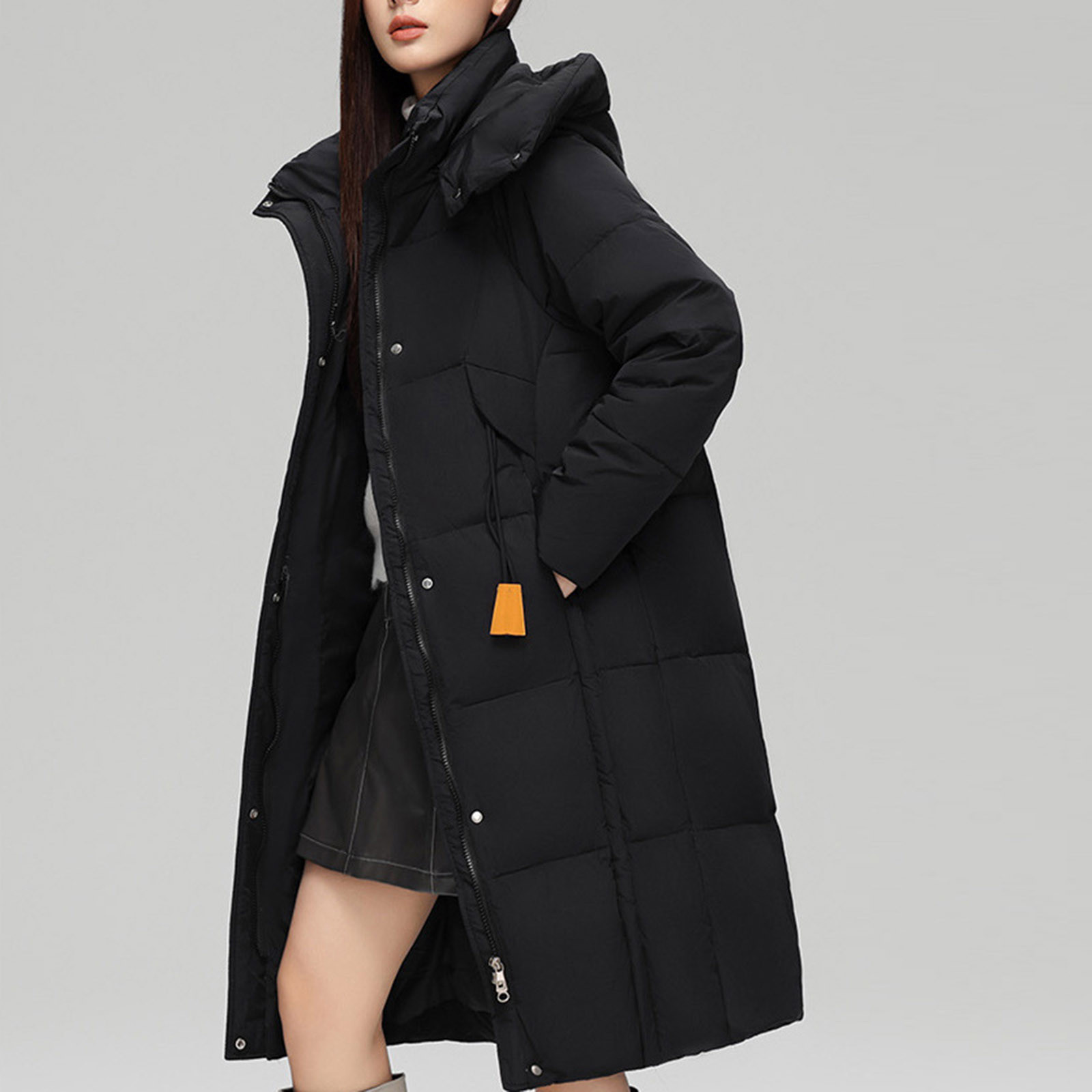 long black quilted coat