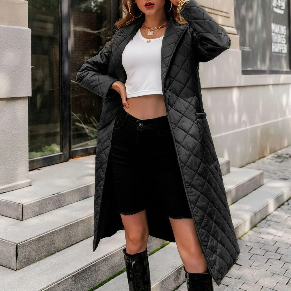 long black quilted coat