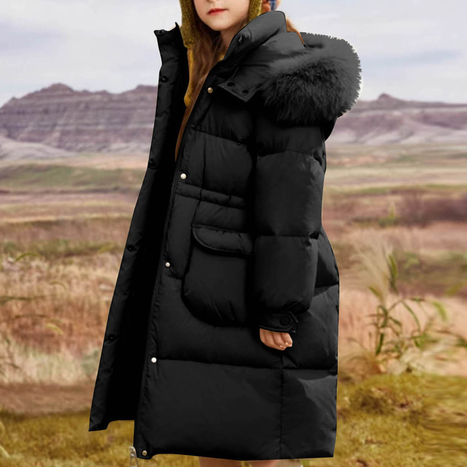long black quilted coat
