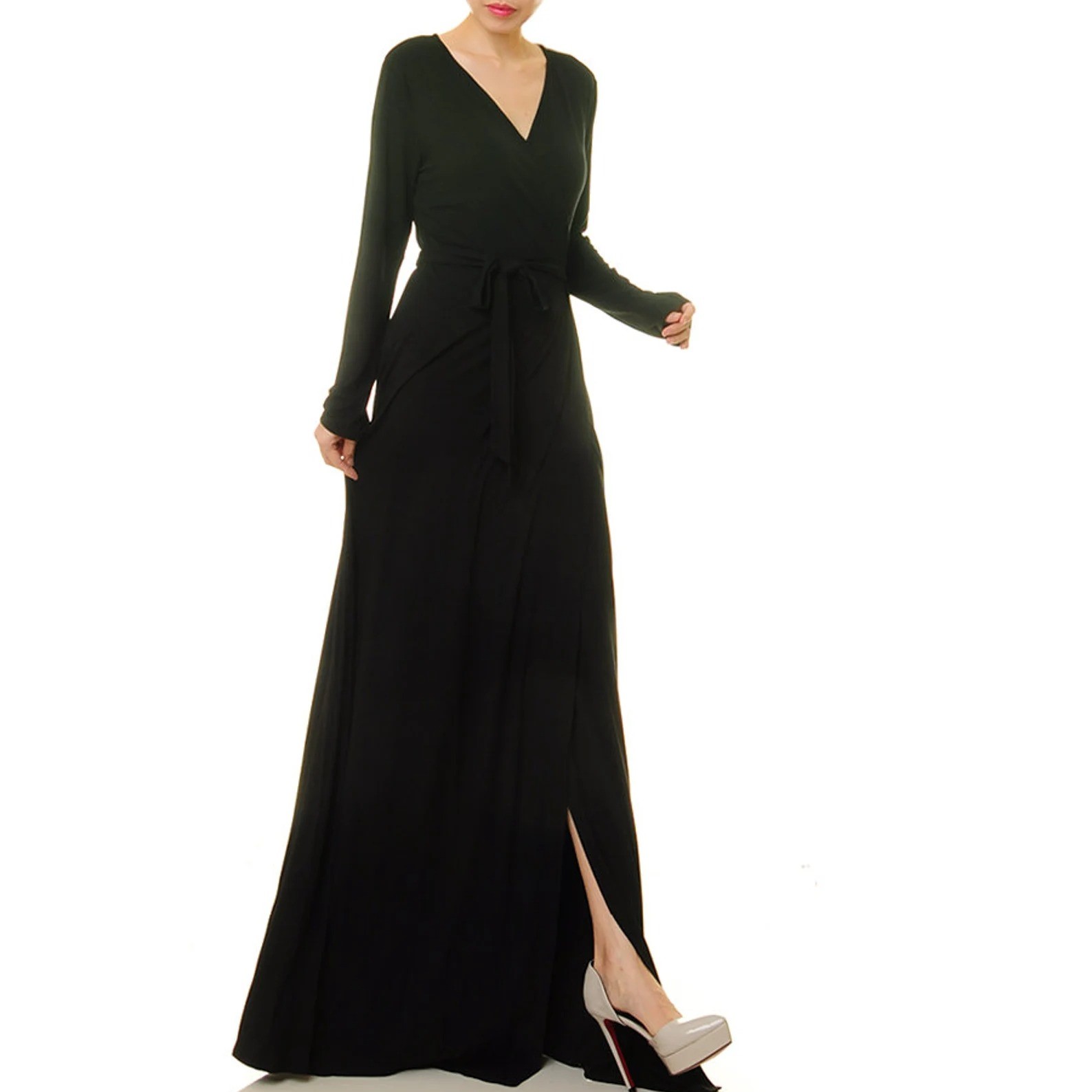 black wrap dress long sleeve