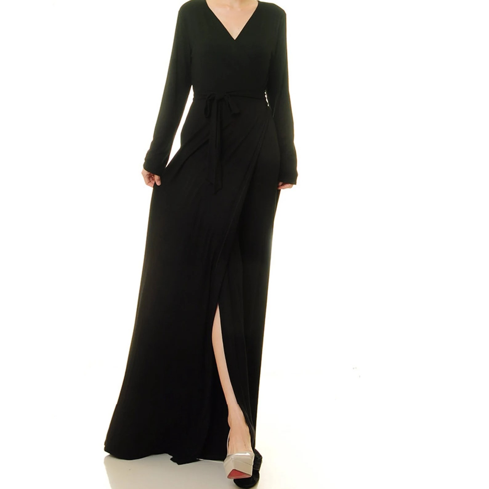 black wrap dress long sleeve