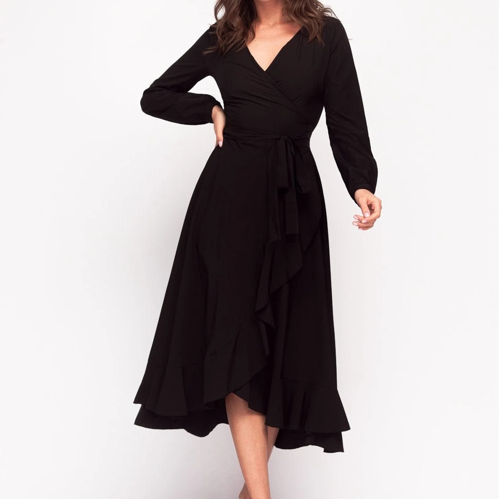 black wrap dress long sleeve